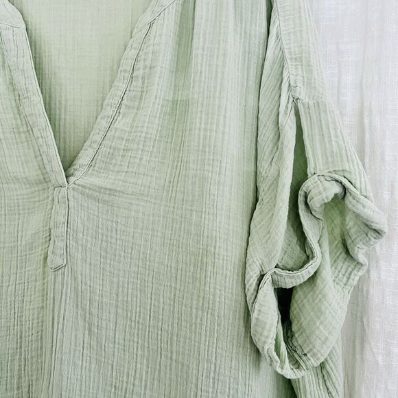 Wonderly Sage Green 100% Cotton Flowy Lightweight Blouse Made in India -Plus XXL - Picture 4 of 8